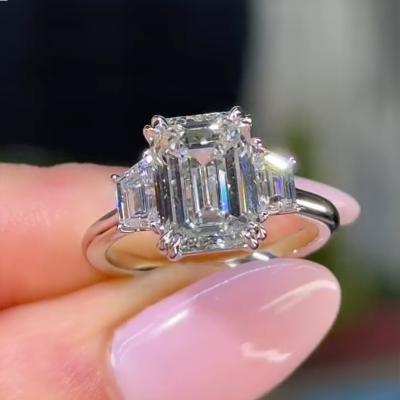4.0ct Emerald Cut White Gemstone Engagement Ring