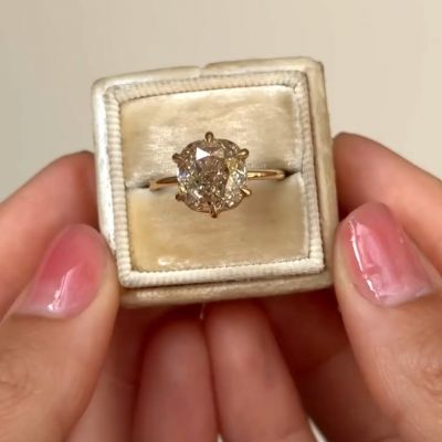 4.62ct Cushion cut colorless Zircon sterling silver gold plated engagement ring TRV047