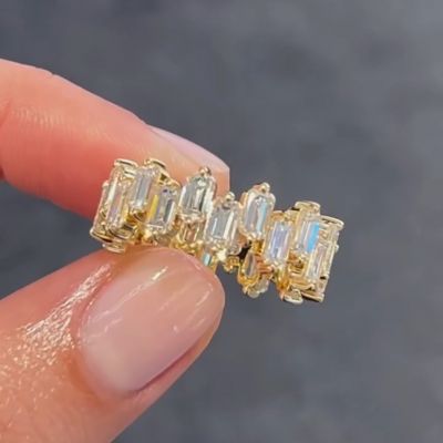 10ct Emerald Cut White Zircon Sterling Silver Plated Gold Ring