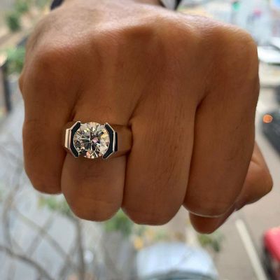 4ct Round Brilliant Cut White Sapphire Men's Engagement Ring