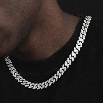  12MM Hip Hop Single Row Full Zircon Men's Trend Necklace