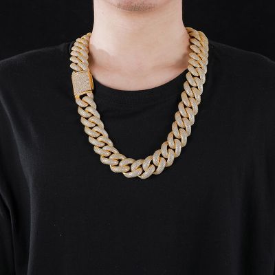 Hip Hop 25mm Wide Full Zircon Bubble Cuban Necklace Eight Rows Pavé Zirconia Miami Men's Necklace Jewelry