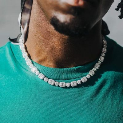 10MM Square Round Zirconia Full Zircon Ice Candy Necklace