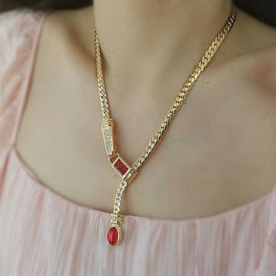 Vintage Haute Couture Snake Bone Y Shape Glazed Necklace