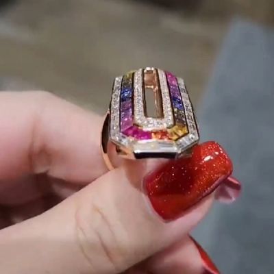  Zircon Infinity Set Brick Seven Color Zirconia Rainbow Double Row Ring