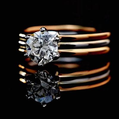 14K Yellow Gold Round Cut Zircon Solitaire Engagement Wedding Ring 
