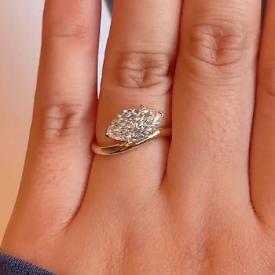 3.0CT Yellow Gold Solitaire Marquise Cut Zircon Engagement Ring
