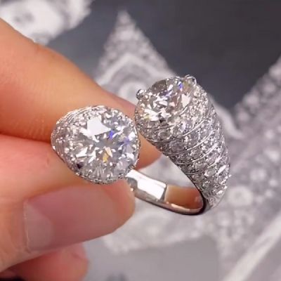 4.0CT White Gold Ring With Two Round Zircon And Pave Zircon