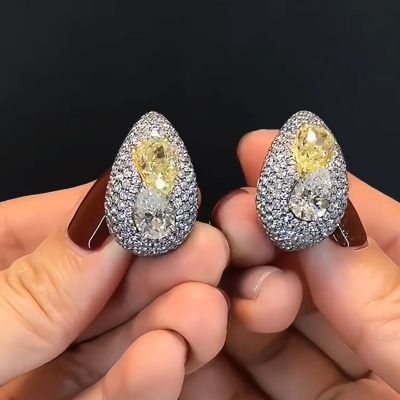6.0CT Wong Rain Sterling Silver Pear Zircon Citrine Gemstone Earrings