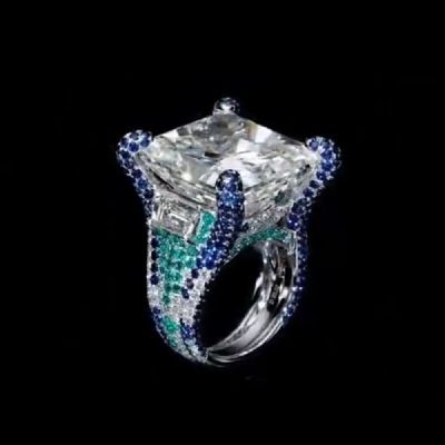 4.0CT Luxury Jewelry Sterling Silver Wide Couple Shiny White Green Ring