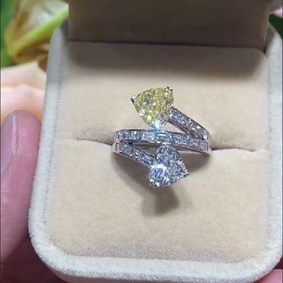 4.0CT Fashionable Opening Color Contrast Double Stone Love 925 Silver Ring