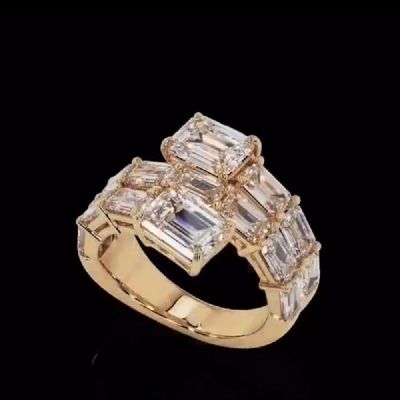 4.0 Ct Graduated Emerald Cut Zircon Pave Set Wrap Engagement Ring