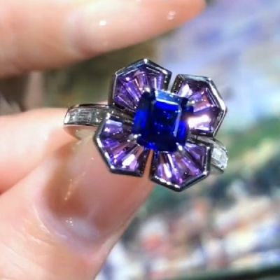 3ct Sparkling Asscher Cut Sapphire Engagement Ring