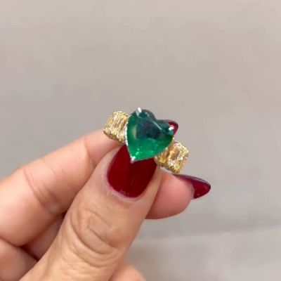 5.0 CT Huge Emerald-Heart Cut Solitaire Gold Ring 18K