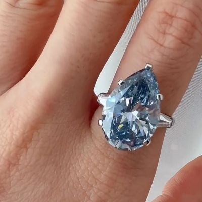 11.0 CT Pear Cut Fancy Vivid Blue Zircon Ring 