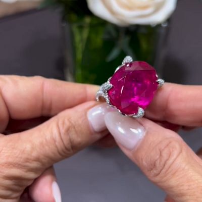 54.0 CT Stunning Oval Cut Ruby Zircon Paved Vintage Engagement Ring