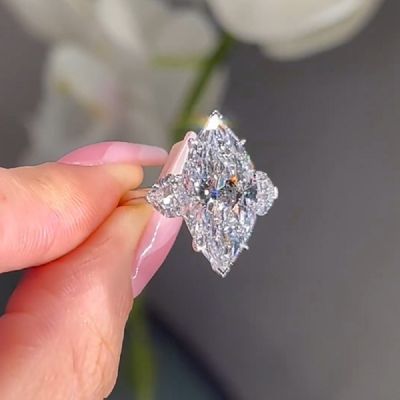 5.0CT Marquise Zircon Ring With Hearts Sides