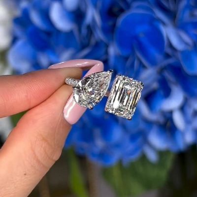 5.0CT Emerald Cut Toi et Moi Engagement Ring  