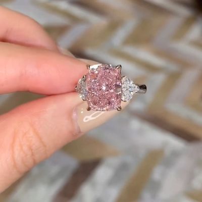2.0CT Elongated Cushion Cut Pink Engagement Ring