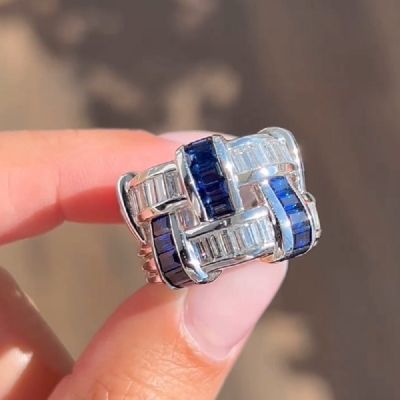 2.2CT Sapphire Zircon Woven Wide Ring