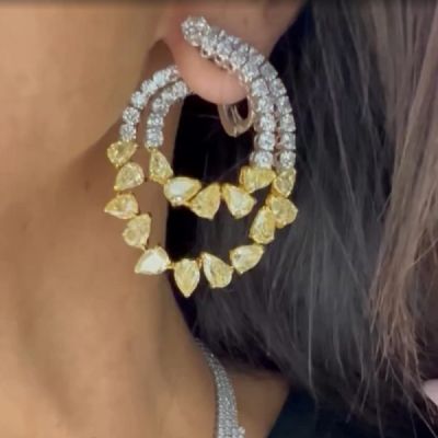 Fancy Yellow Pear Cut Hoop Earrings