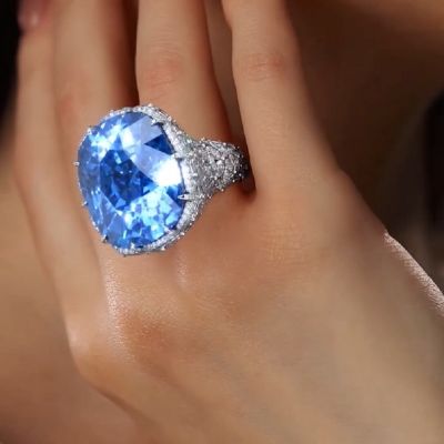 42CT Mind blowing Cushion Cut Blue Sapphire Engagement Ring