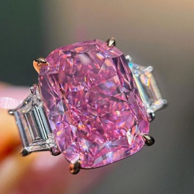 10.57 Carat Emerald Cut Eternal Faney Vivid Purplish Pink Zircon Ring