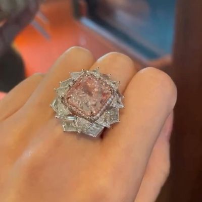 8.88 Carat Cushion Cut Faint Pink Zircon Ring