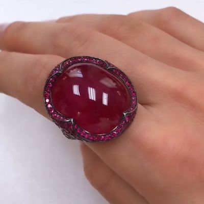 5.85CT Cabochon Ruby Oval Cut Women Sterling Silver Rings