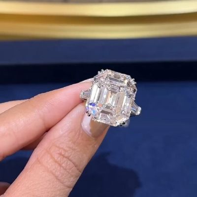 20.52 Carat Emerald Cut Kite Three Stone Zircon Ring