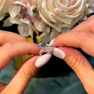 1.5CT  Pink And Blue Pear Shape Zircon Toi Et Moi Ring