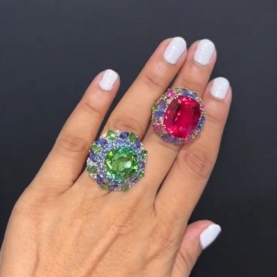 5.6CT Cushion Cut Ruby Or Emerald Multicolor Zircon Wedding Bands Rings
