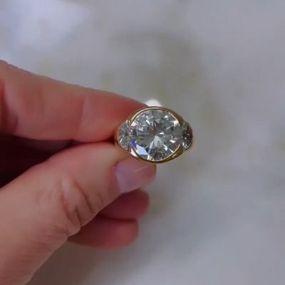 6.2 Carat One-of-a-Kind Ring with Round Zircon and Half-Moon Sides