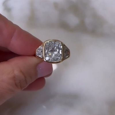 6.04 Carat One-of-a-Kind Ring with Cushion Zircon and Trapezoid Zircon Sides