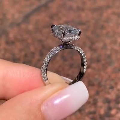 4.38 Carat Emerald Cut  Zircon Full Eternity Engagement Ring