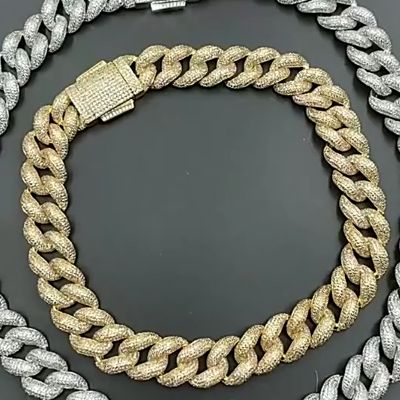 Hip Hop Necklace 18mm Wide Encrypted Bubble Cuban Chain Spring Clasp Full Of Zirconia Bully Accessories