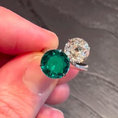 3.90 Carat Special Double Stones Round Cut Oi Et Moi Engagement Ring