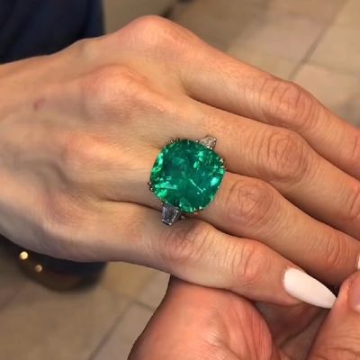 21.0 Carats Cushion Cut Emerald & Zircon Three-Stone Halo Ring