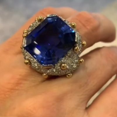 20.0 Carats Emerald Cut Sapphire And Zircon Ring