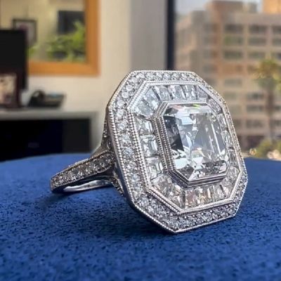 3.7 Carats Jewelled Vault Asscher Cut Zircon Ring