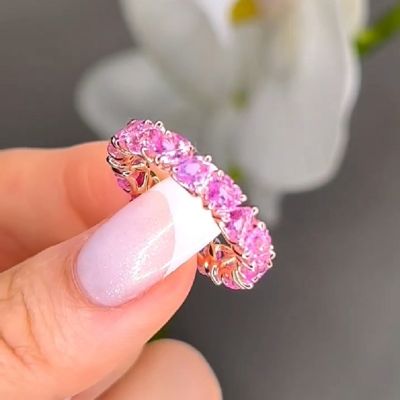 4.25 Carats Heart Cut Pink Sapphire Eternity Ring