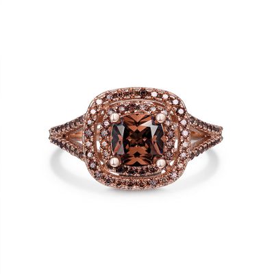 Sterling Silver Elegant Split Shank Halo Cushion With Round Cut Chocolate Engagement Ring