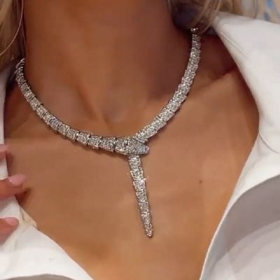 Handmade Summer Snake Zircon White Gemstone Fine Necklace