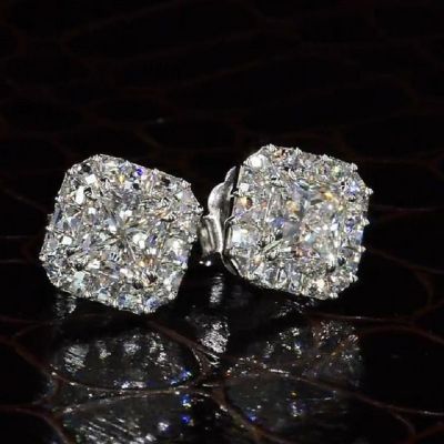 1.5Ct Radiant Cut Paved Zircon Eternity Stud Earrings in Sterling Silver