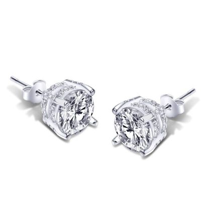 Handmade 2.0CT Double Under Halo Zircon Studs Earrings