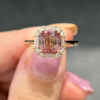 2.96ct Cushion Cut Natural Pink Tourmaline Zircon In 18K Yellow Gold