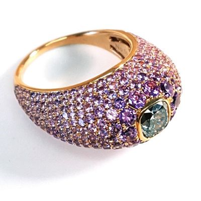 1.0CT Fancy Grayish Bluish Green Zircon & Purple Sapphire 18k Gold