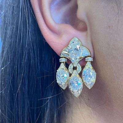 18K Yellow Gold Oval Cut Vintage Zircon Earrings