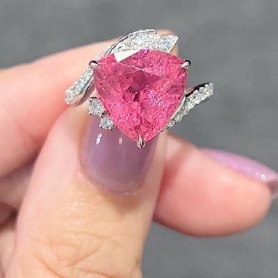 5.52ct Heart Cut Pink Set With Natural Zircon Engagement Ring