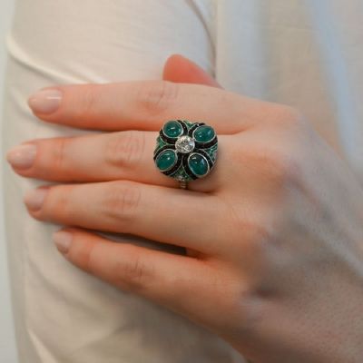 4.0CT Jazz Age Quatrefoil Emerald Zircon Cocktail Ring